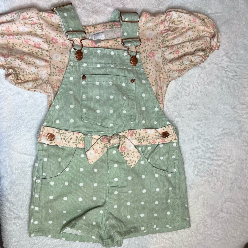 Tahari 18 M toddler overalls shorts and shirt set